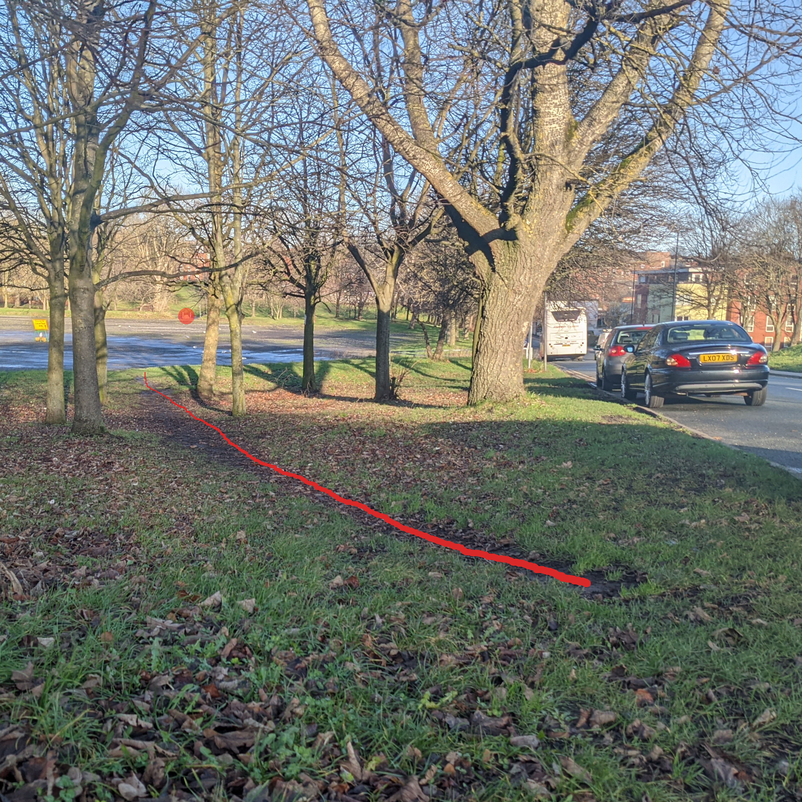 Red circle: visible target for people to walk
towards