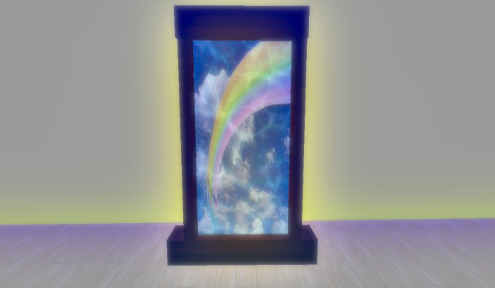 A rainbow portal in a mahogany frame, bloom effect is applied