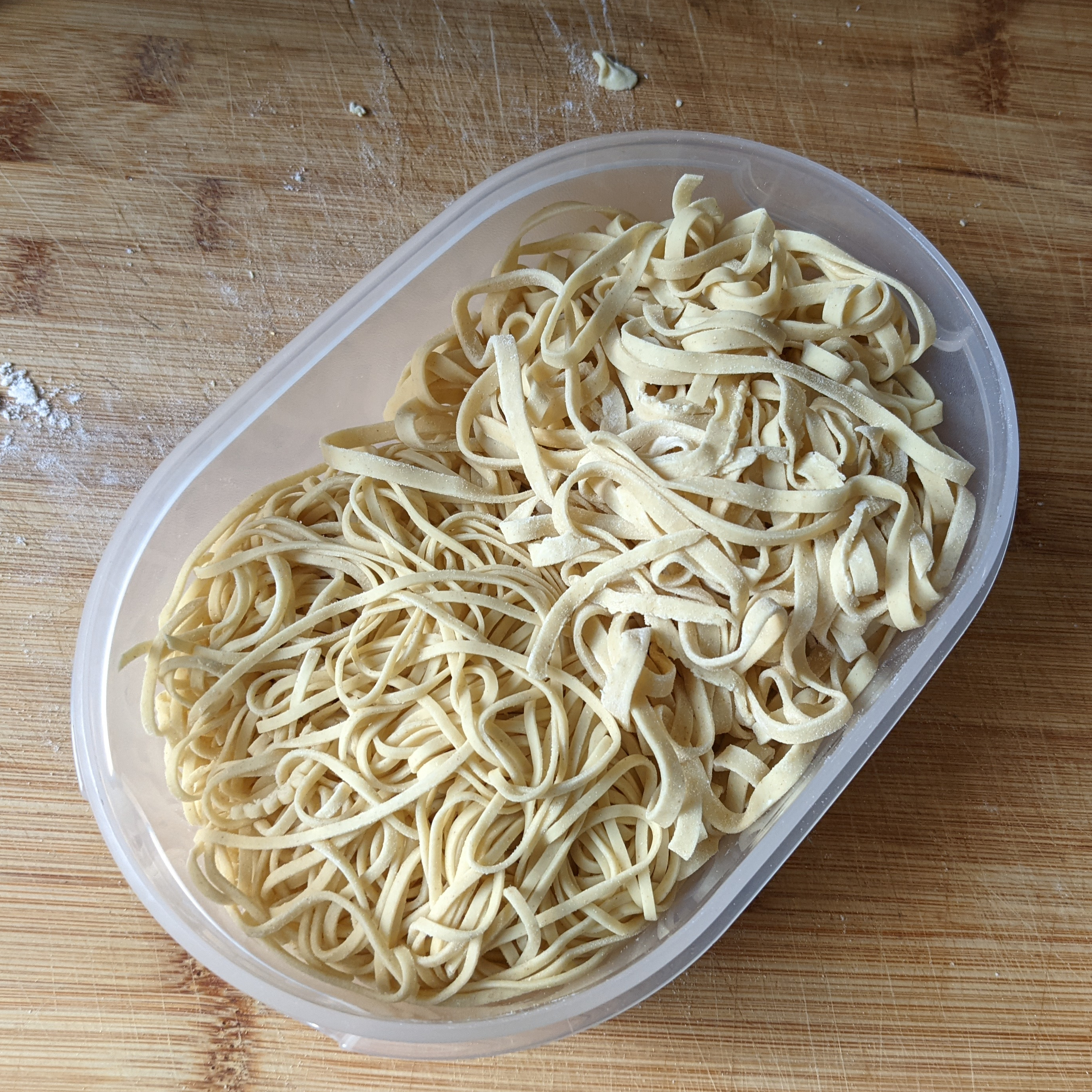 Final product: noodles in a tupperware container