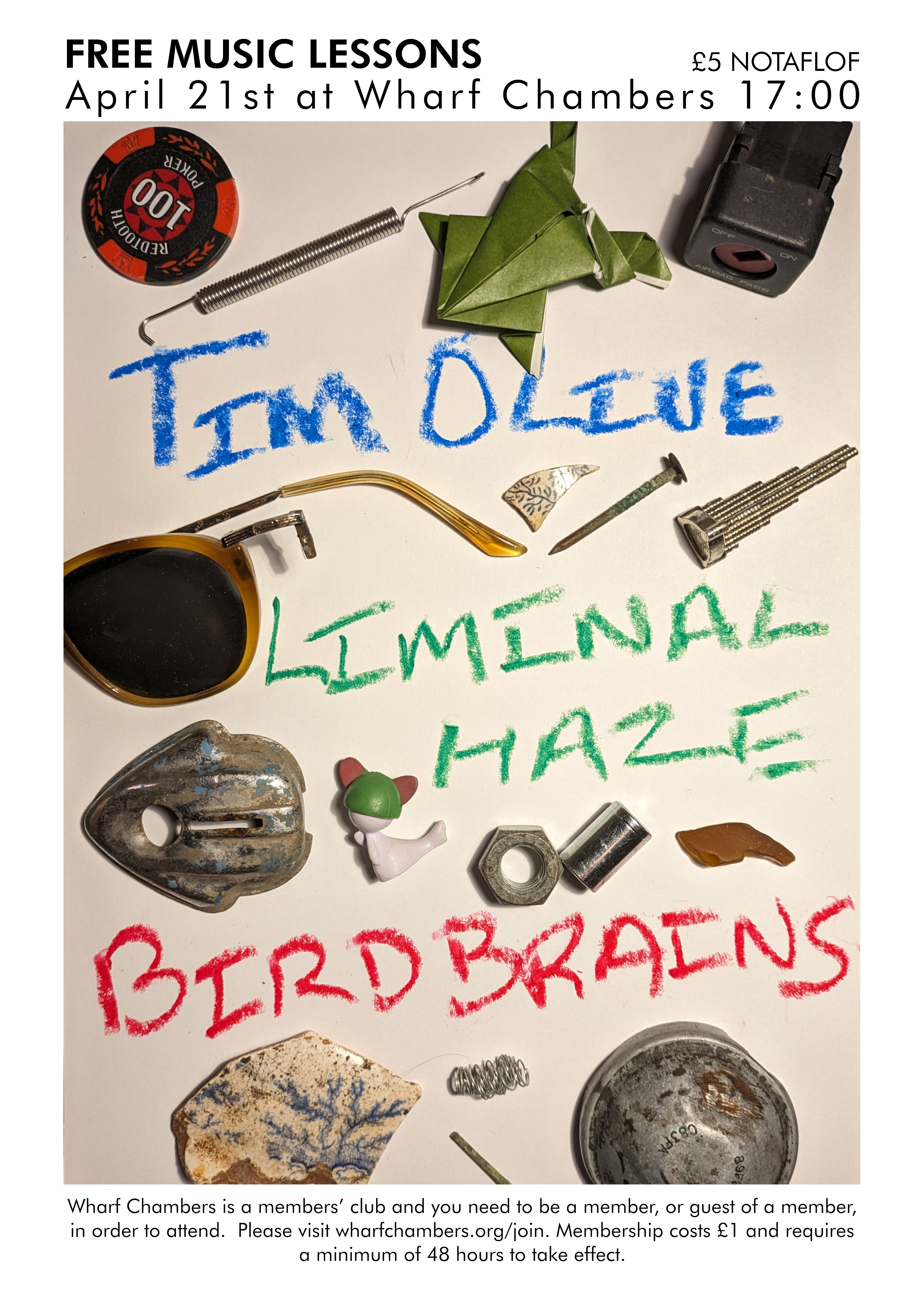 Event poster for Tim Olive, Liminal Haze, Birdbrains